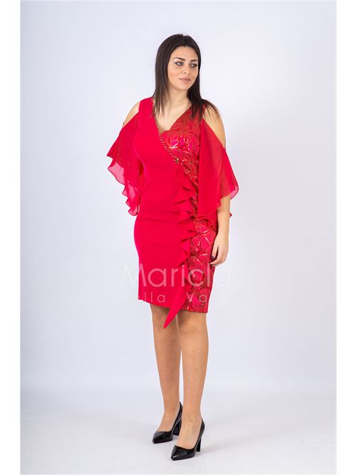 Abito midi con manica ricamata SHARON | SH106FUXIA