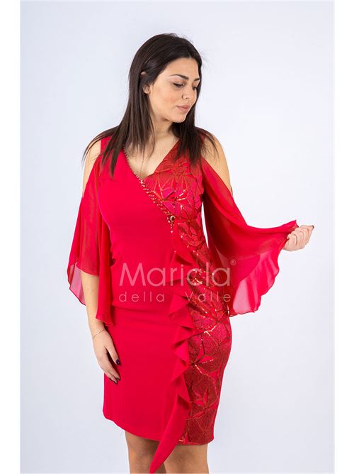 Abito midi con manica ricamata SHARON | SH106FUXIA