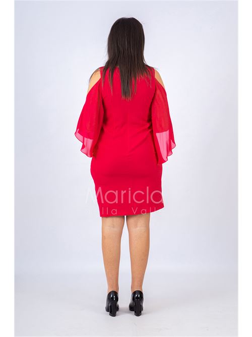 Abito midi con manica ricamata SHARON | SH106FUXIA