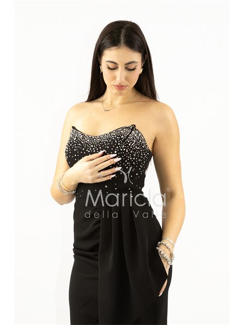 abito midi corpetto strass e rouche SHARON | SH829ACNERO